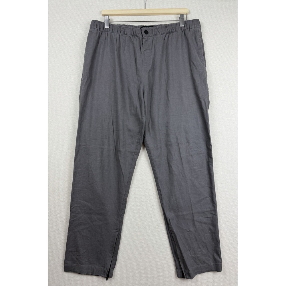 SAKS FIFTH AVENUE Men's Gray Jogger Stretch‎ Linen Blend Pants L Summer Tie